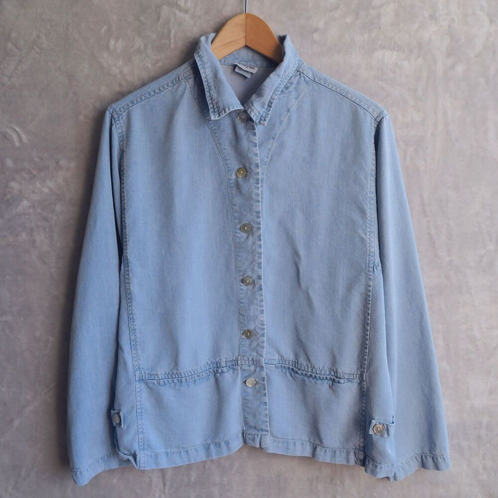 TOOFAN Blue Chambray Button Down Shacket Size M Lightweight Tencel Casual